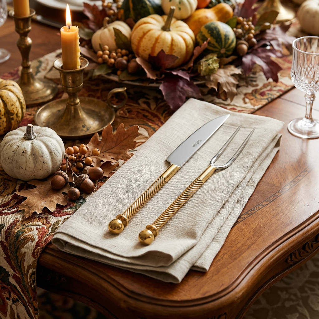 Luxury Carving Set – Handmade Stainless Steel with Golden Accents