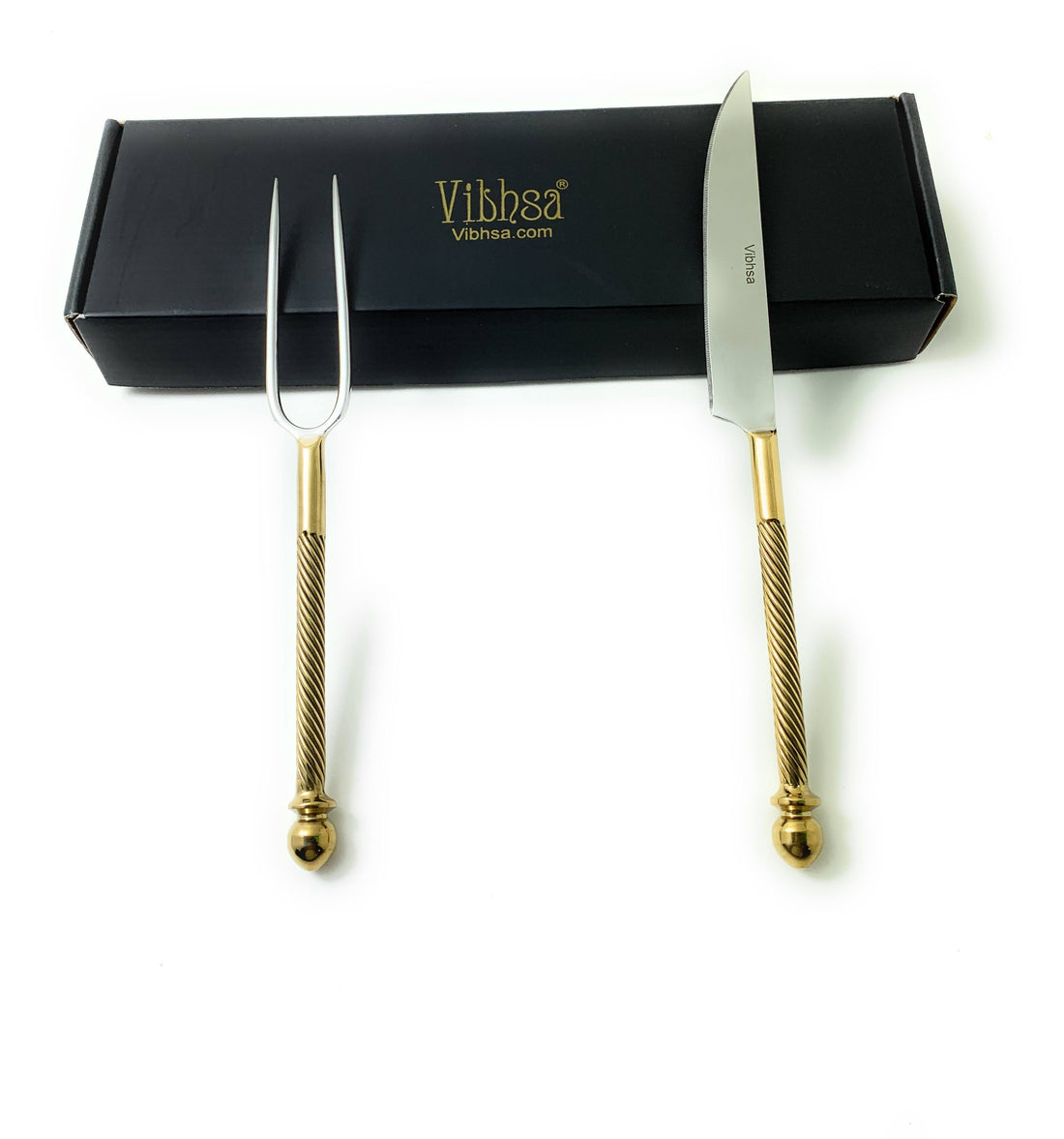 2 Piece Stainless Steel Carving Set - Gold Handle