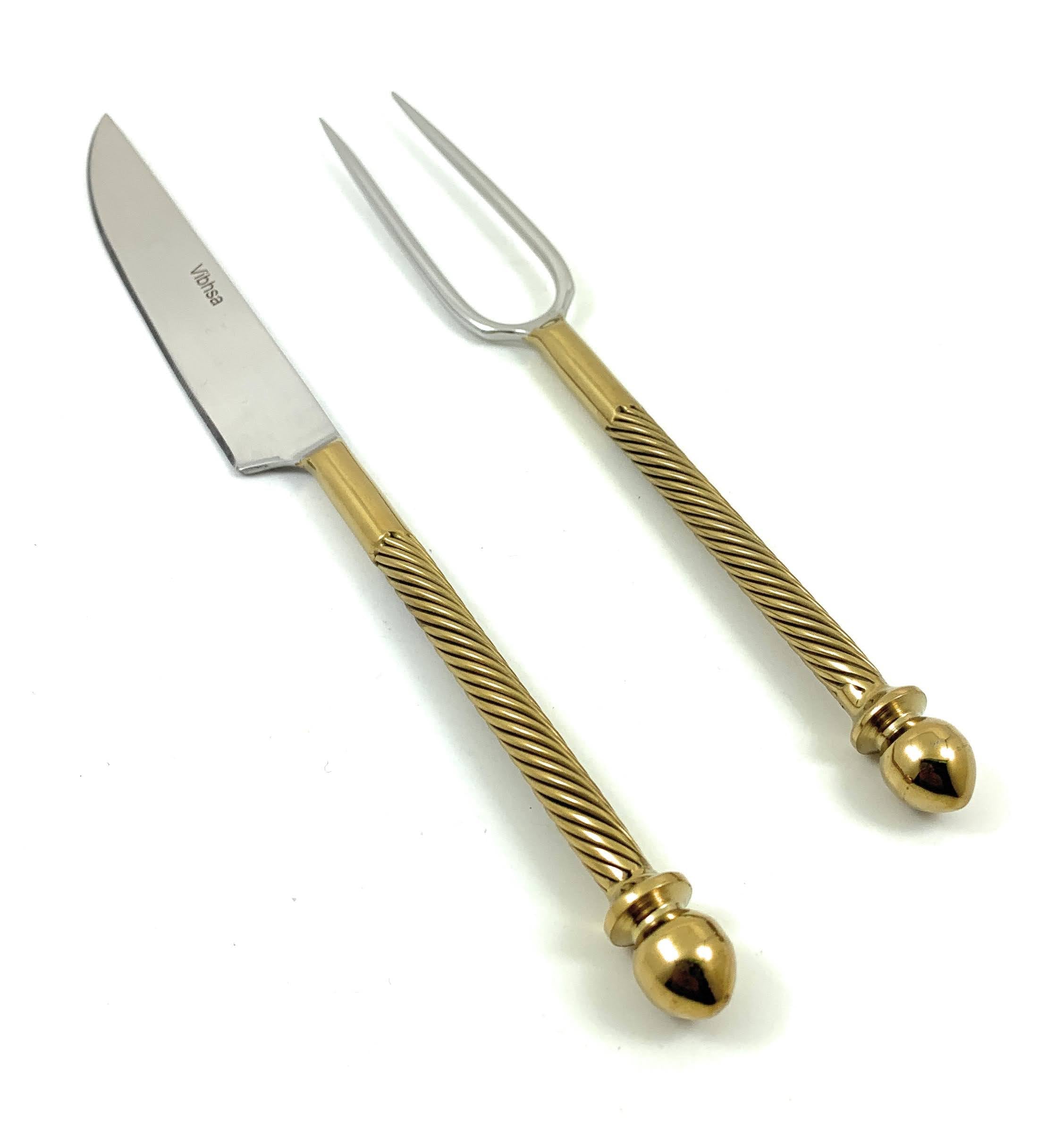 Stainless Steel Carving Set with Gold Finish