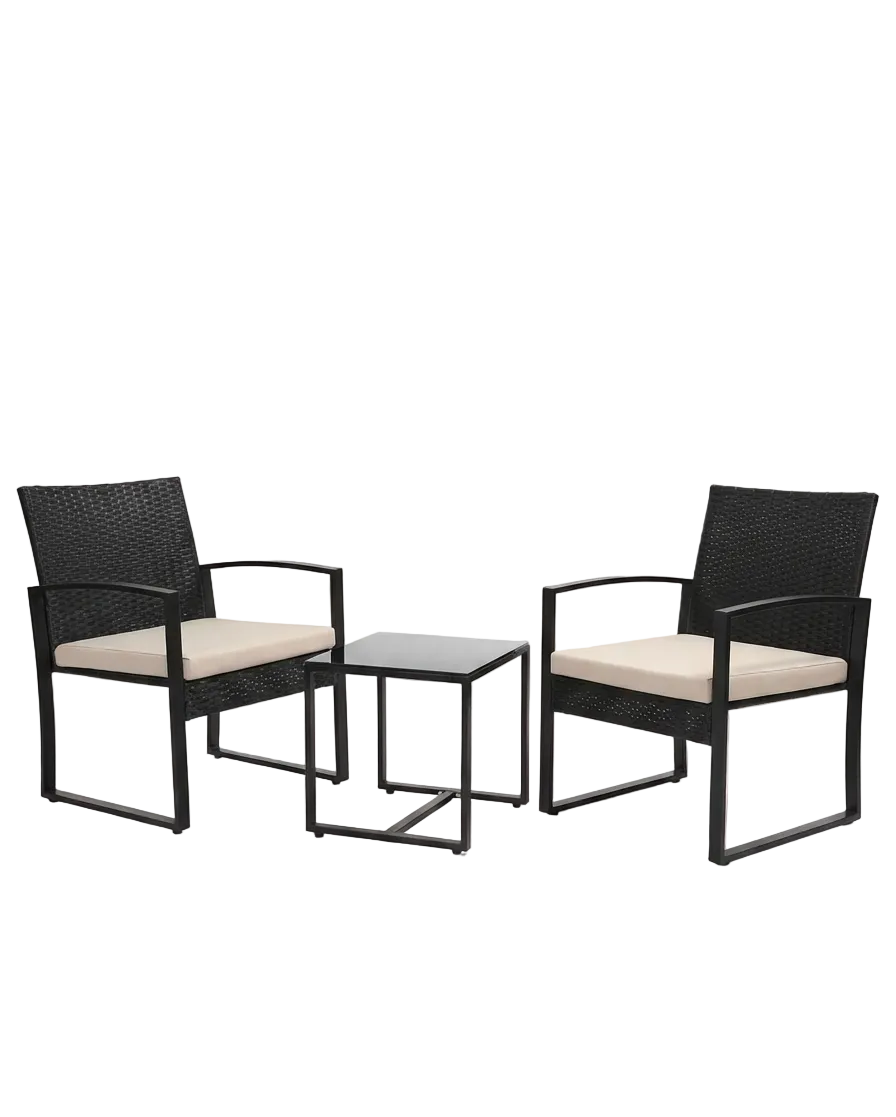 3-Piece Outdoor Patio Furniture Set – Wicker Chairs with Beige or Black Cushions