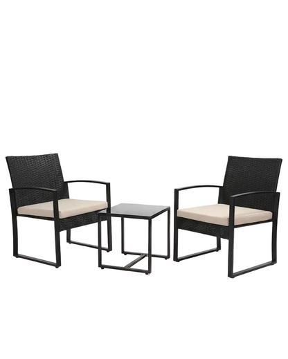 3-Piece Outdoor Patio Furniture Set – Wicker Chairs with Beige or Black Cushions