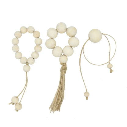 Natural Wood Bead Napkin Rings With Tassels - 6 Pc Set