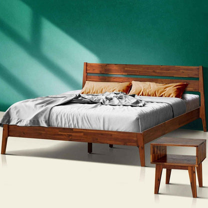 Callisto Solid Acacia Wood Bed Frame and Nightstand Set - 2 Colors
