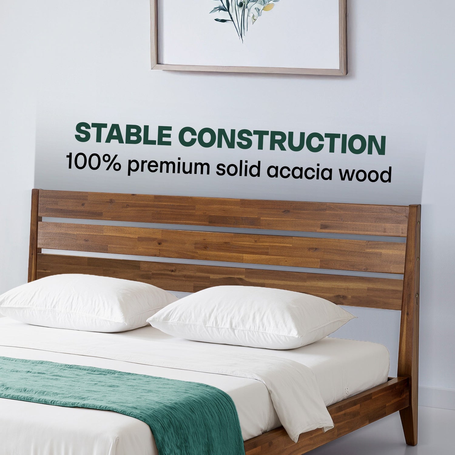 Emery Solid Acacia Wood Bed Frame - Multiple Finishes