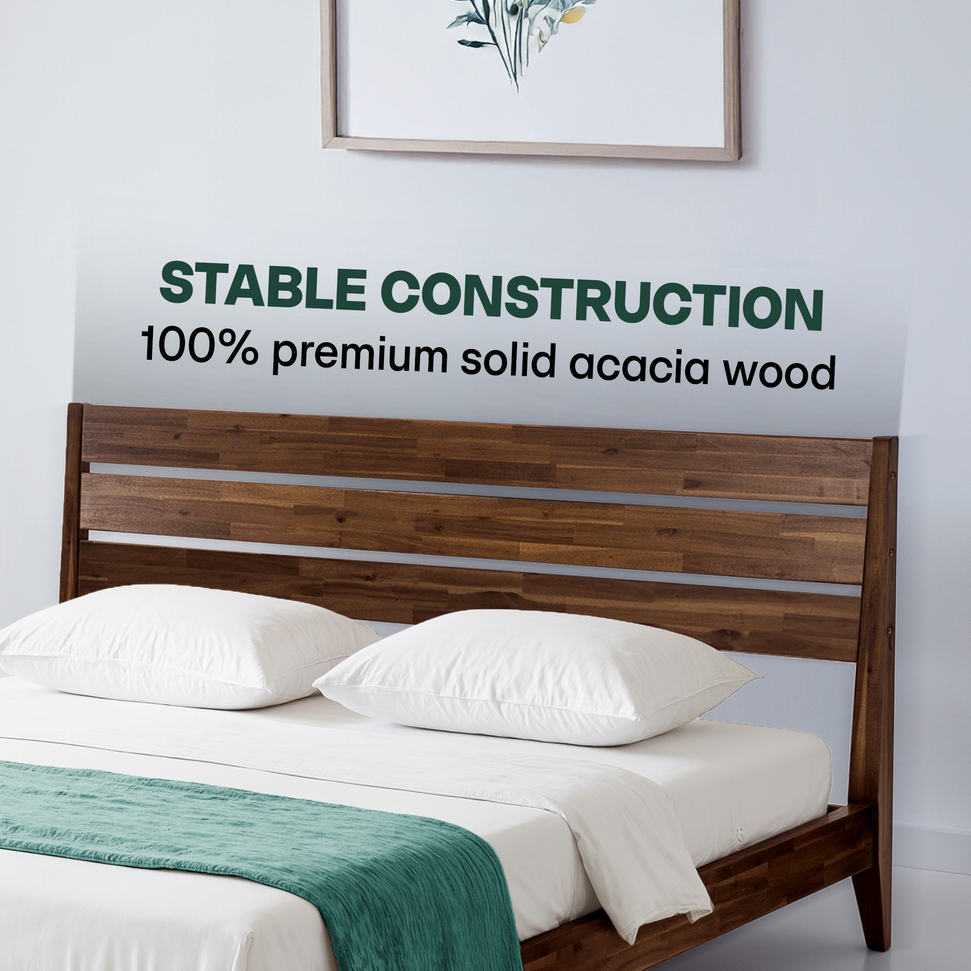 Emery Solid Acacia Wood Bed Frame - Multiple Finishes