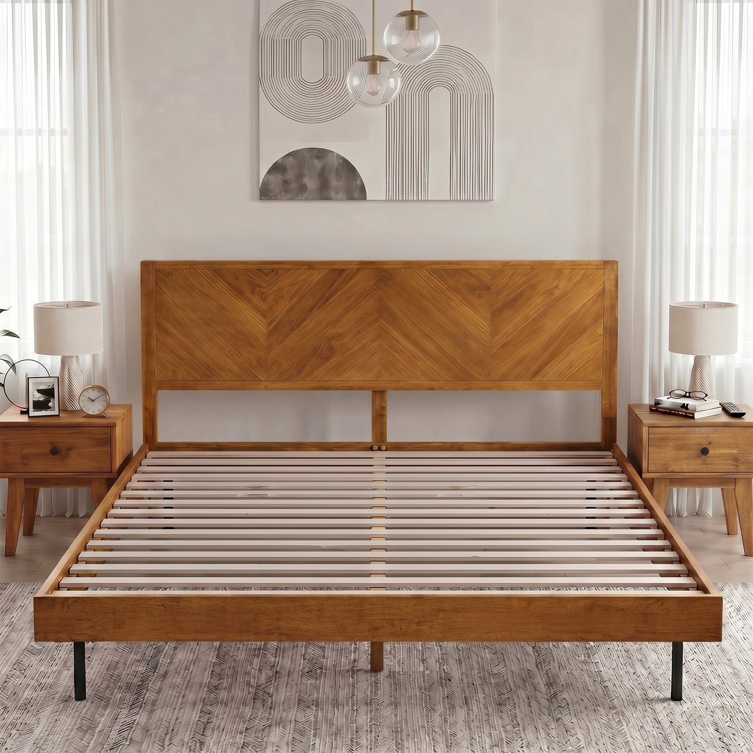 Acacia Solid Wood Bed Frame - Alander Deluxe Platform Bed