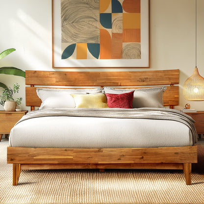 Aurora Acacia Solid Wood Bed Frame - Mocha, Walnut, Caramel, Chocolate