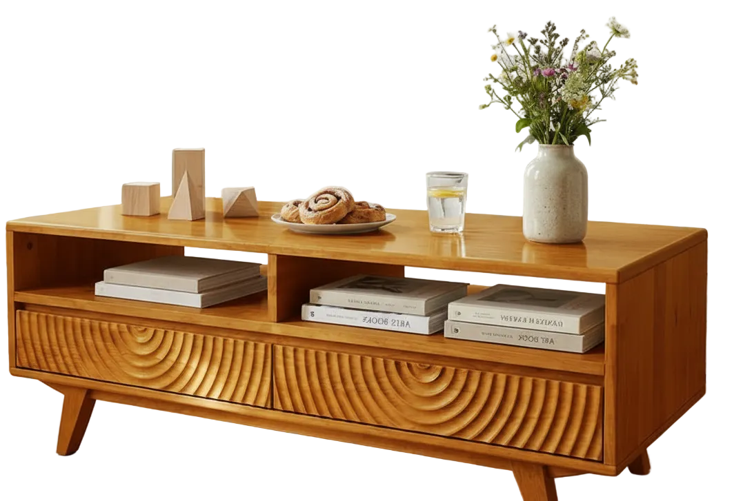 Harmony Solid Acacia Coffee Table with Drawers &amp; Open Storage - 3 Colors