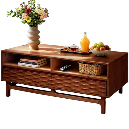 Elara 47.2” Acacia Coffee Table with Drawers &amp; Open Storage - 3 Colors