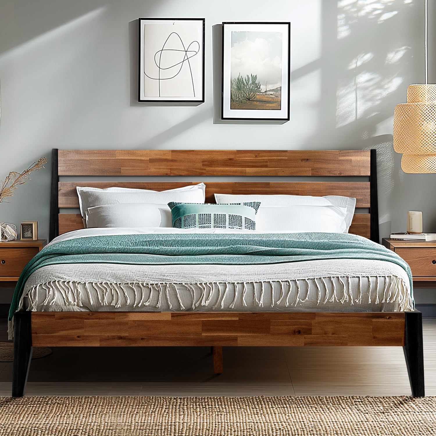Emery Solid Acacia Wood Bed Frame - Multiple Finishes