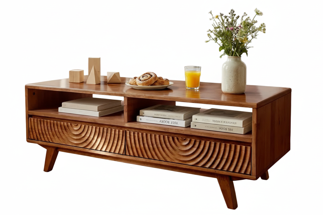 Harmony Solid Acacia Coffee Table with Drawers &amp; Open Storage - 3 Colors