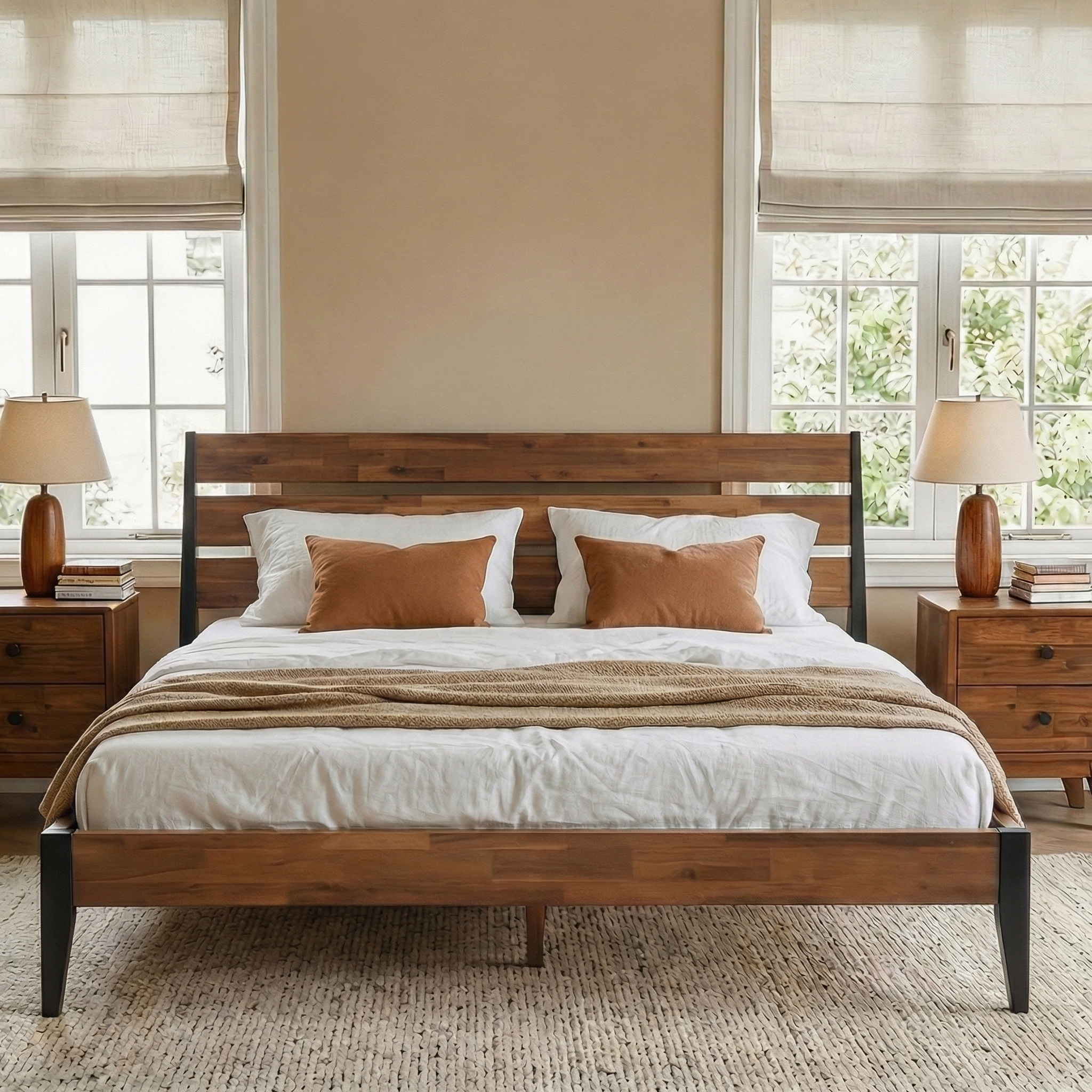 Emery Solid Acacia Wood Bed Frame - Multiple Finishes