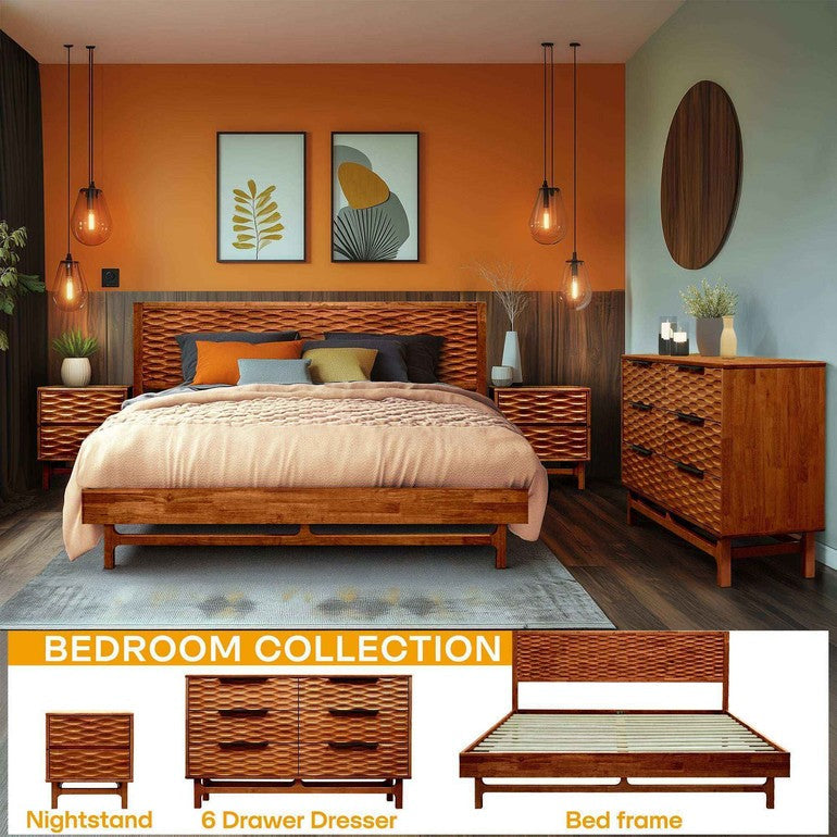 Elara Acacia Wood 6 Drawer Dresser - 3 Colors
