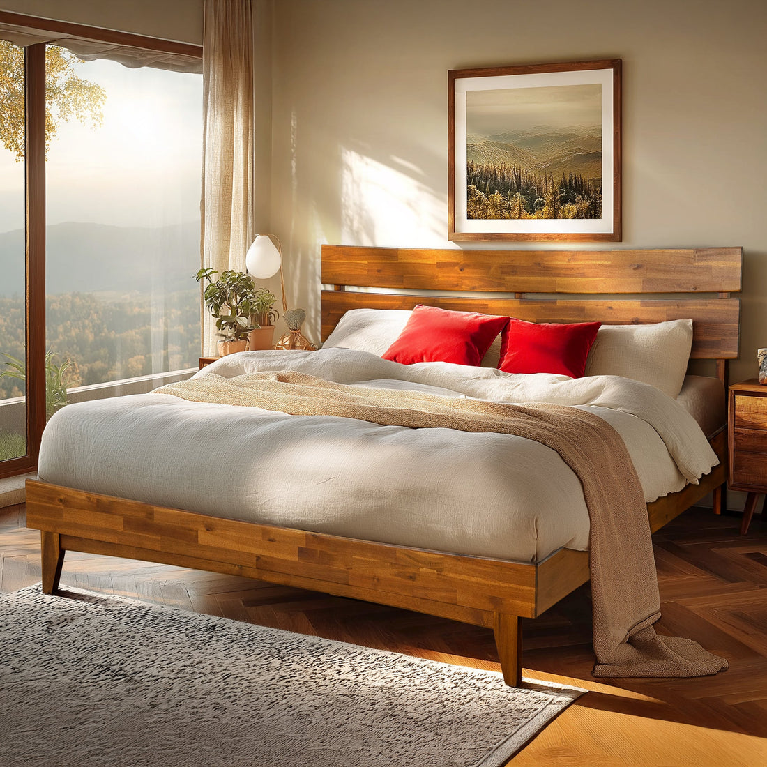 Aurora Acacia Solid Wood Bed Frame - Mocha, Walnut, Caramel, Chocolate