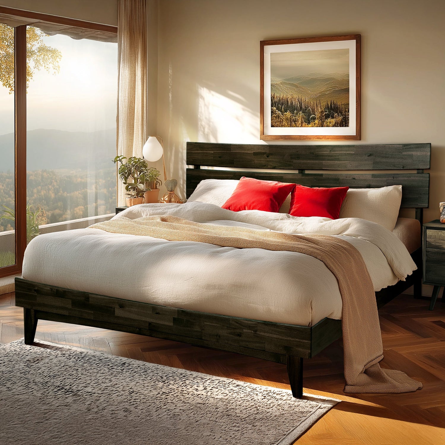 Aurora Acacia Solid Wood Bed Frame - Mocha, Walnut, Caramel, Chocolate