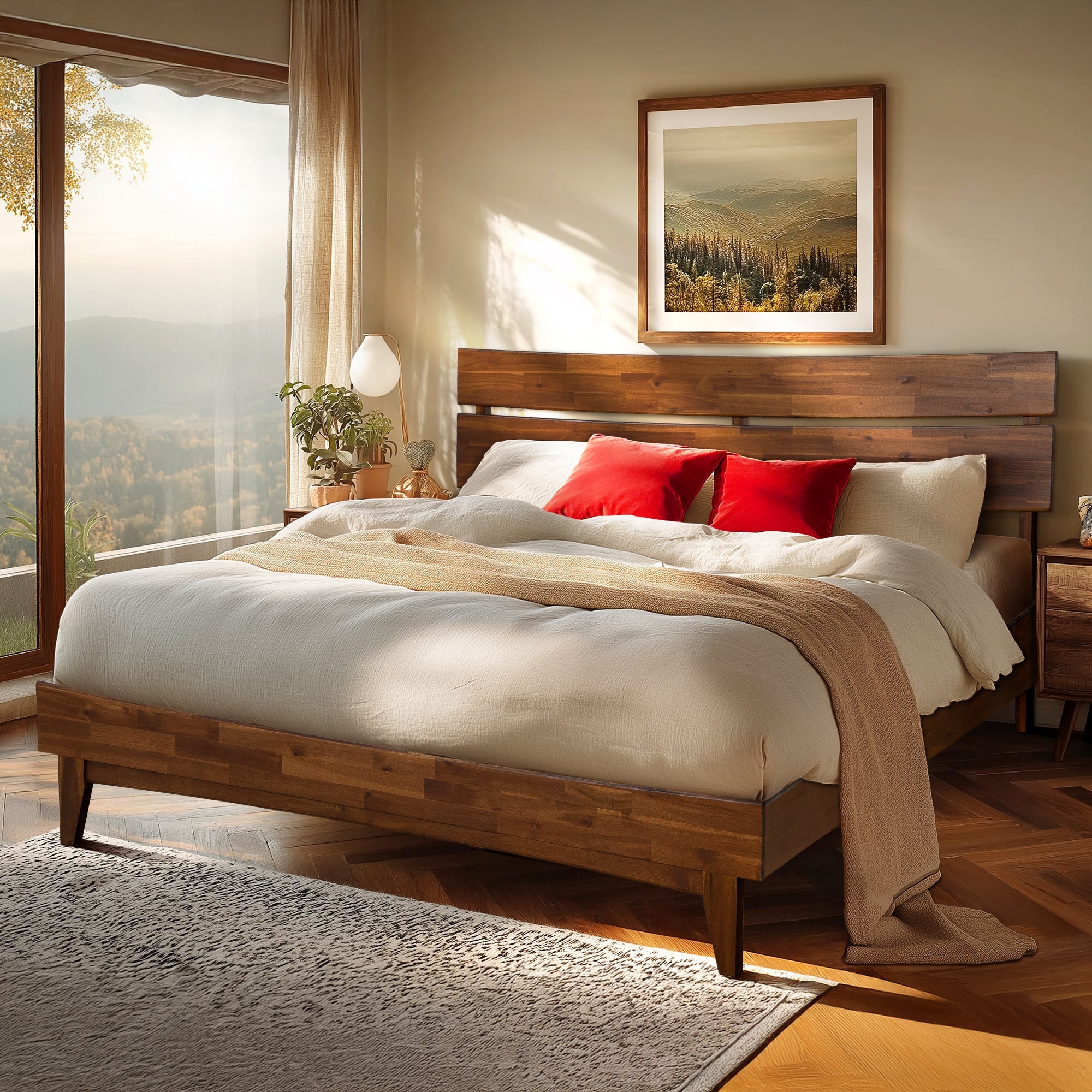 Aurora Acacia Solid Wood Bed Frame - Mocha, Walnut, Caramel, Chocolate