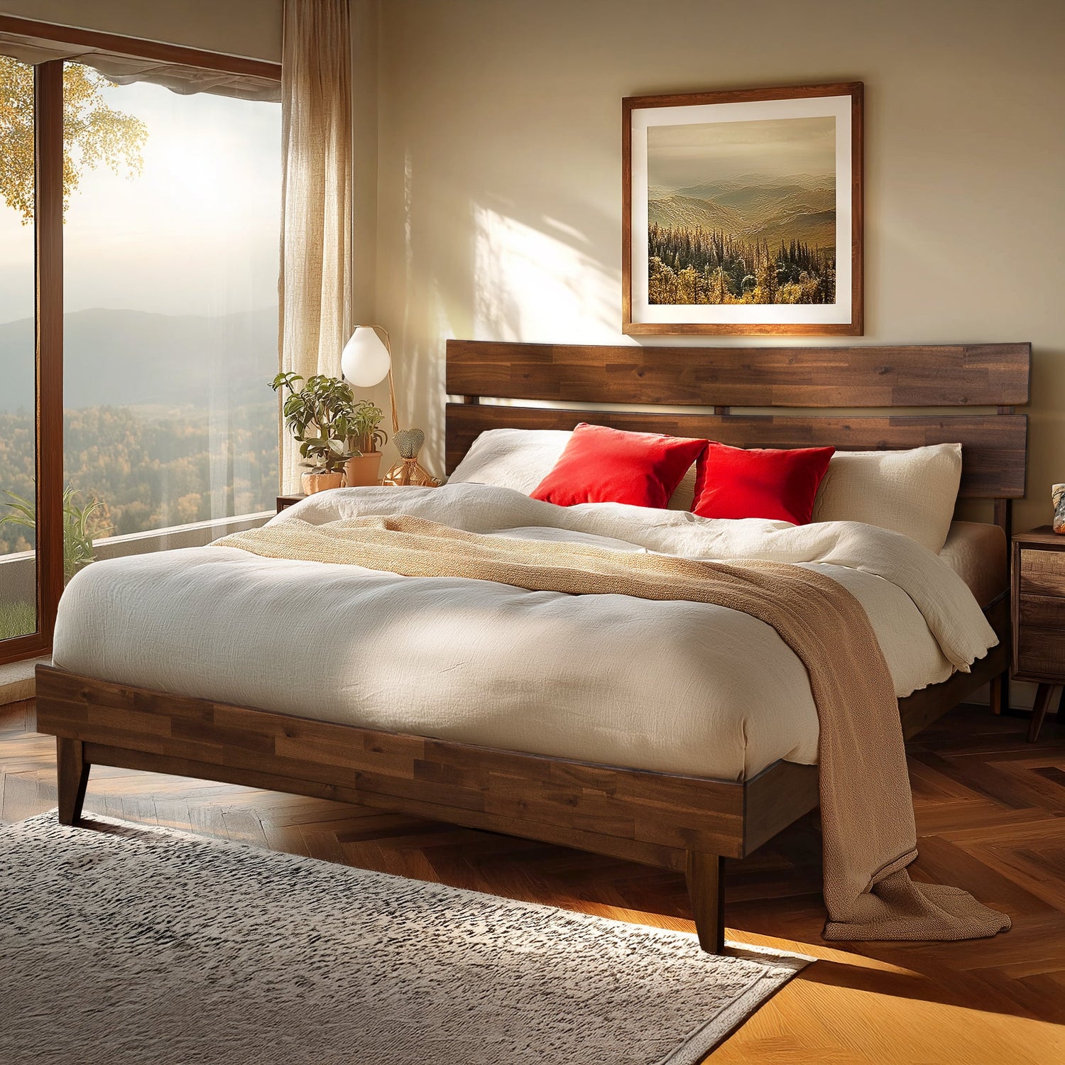 Aurora Acacia Solid Wood Bed Frame - Mocha, Walnut, Caramel, Chocolate