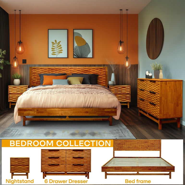 Elara Acacia Wood 6 Drawer Dresser - 3 Colors