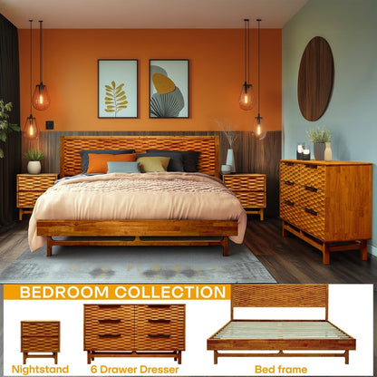 Elara Acacia Wood 6 Drawer Dresser - 3 Colors