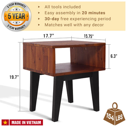 Serena Solid Acacia Wood Nightstand - 6 Colors