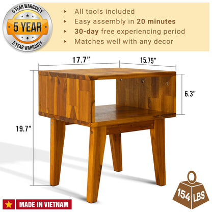 Serena Solid Acacia Wood Nightstand - 6 Colors
