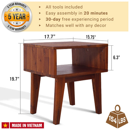 Serena Solid Acacia Wood Nightstand - 6 Colors