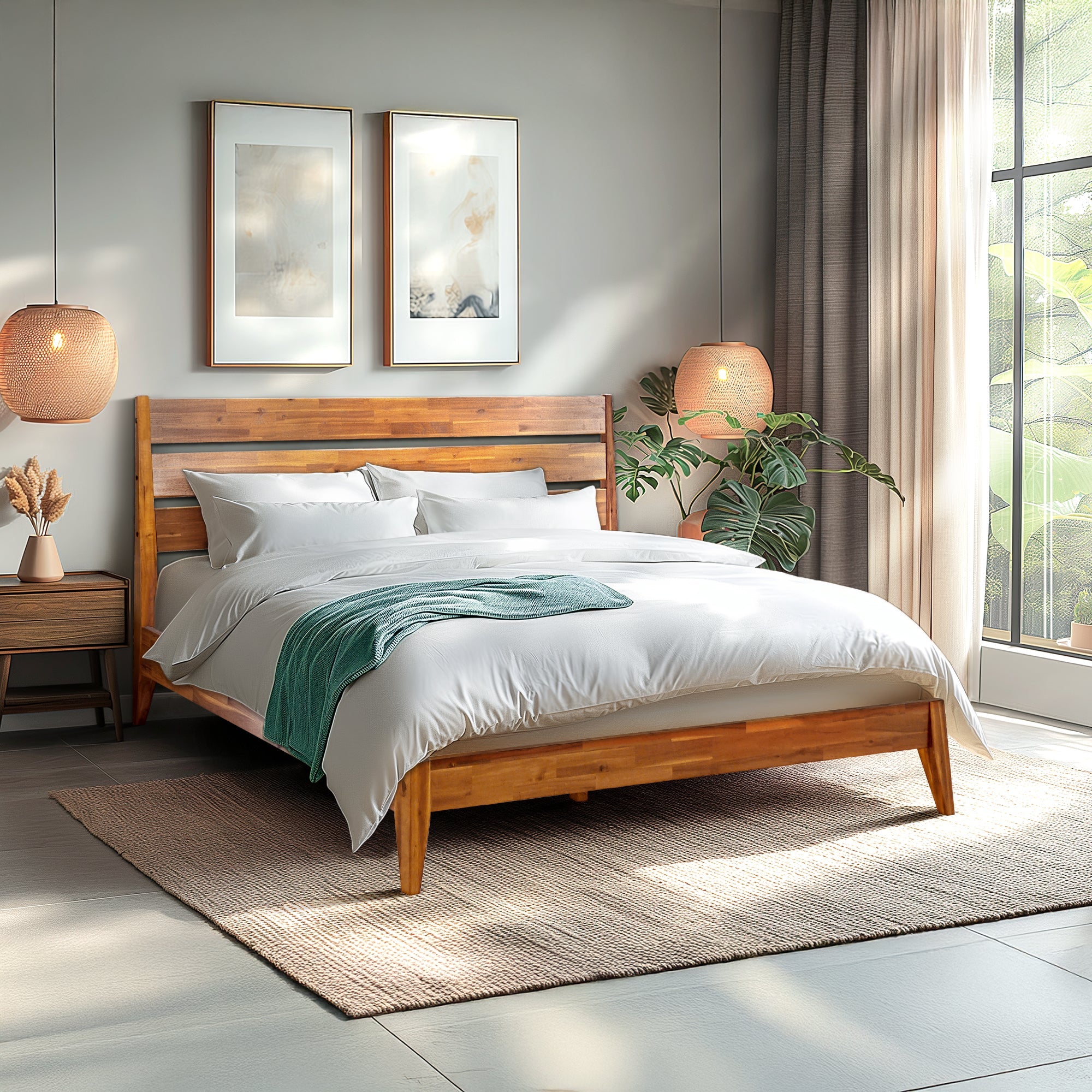 Emery Solid Acacia Wood Bed Frame - Multiple Finishes