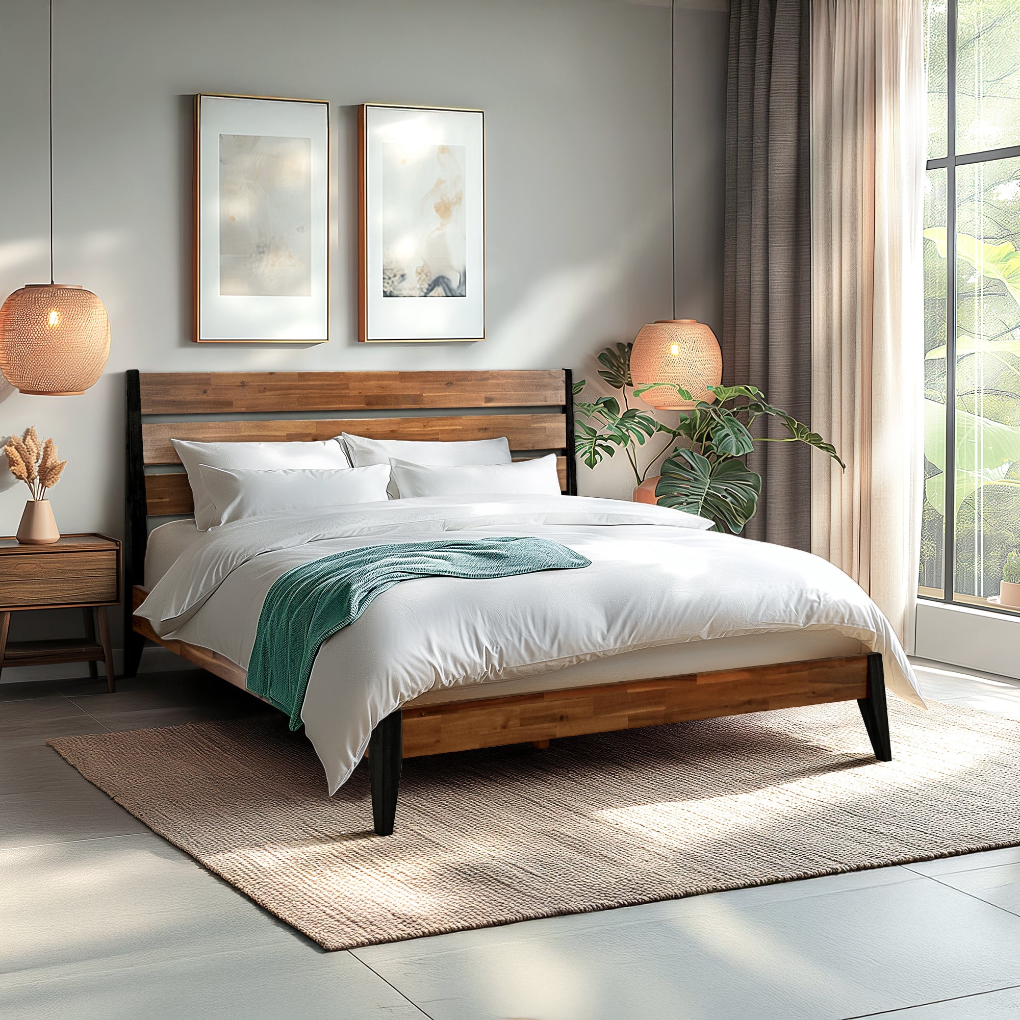 Emery Solid Acacia Wood Bed Frame - Multiple Finishes