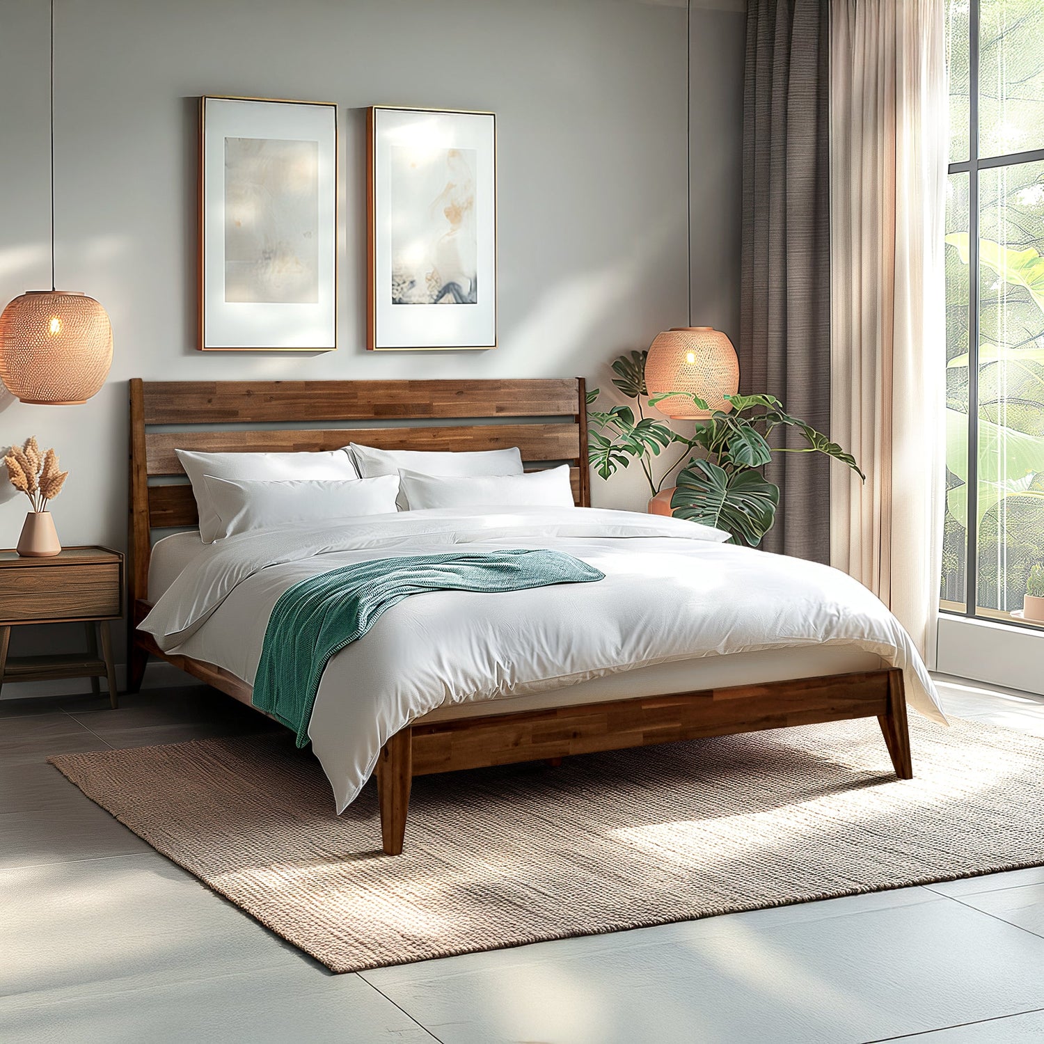 Emery Solid Acacia Wood Bed Frame - Multiple Finishes