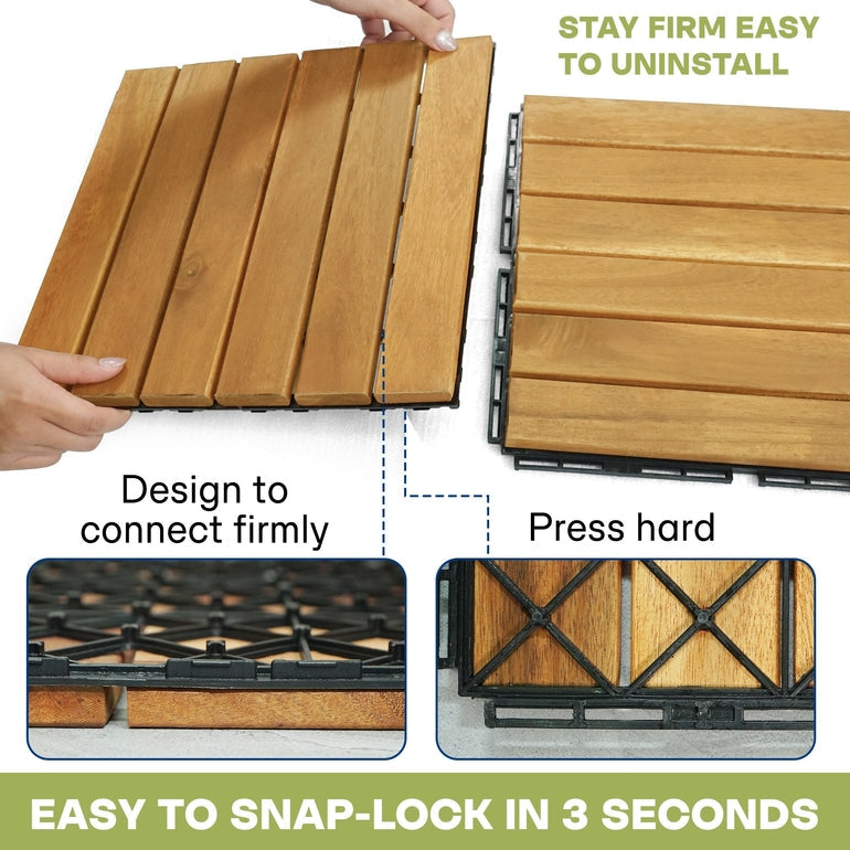 Solid Wood Deck Tiles Solid Slat Style - Box of 9, 2 Colors
