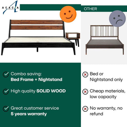 Callisto Solid Acacia Wood Bed Frame and Nightstand Set - 2 Colors