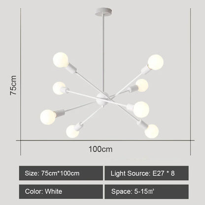 Modern Industrial Sputnik Style Chandelier - Black/White/Gold