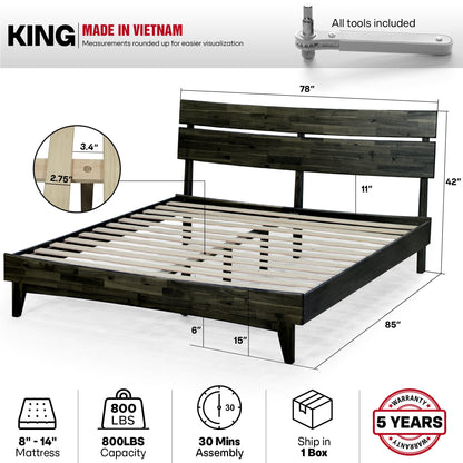 Aurora Acacia Solid Wood Bed Frame - Mocha, Walnut, Caramel, Chocolate