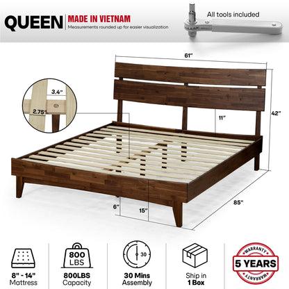Aurora Acacia Solid Wood Bed Frame - Mocha, Walnut, Caramel, Chocolate