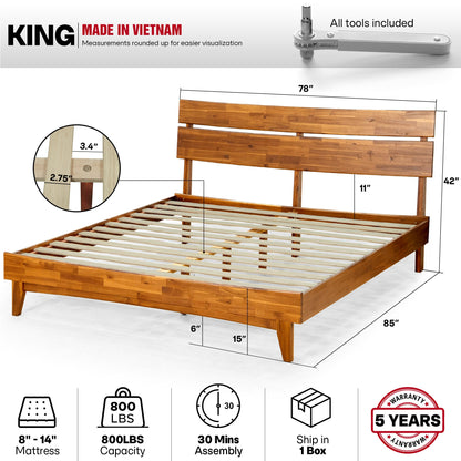 Aurora Acacia Solid Wood Bed Frame - Mocha, Walnut, Caramel, Chocolate