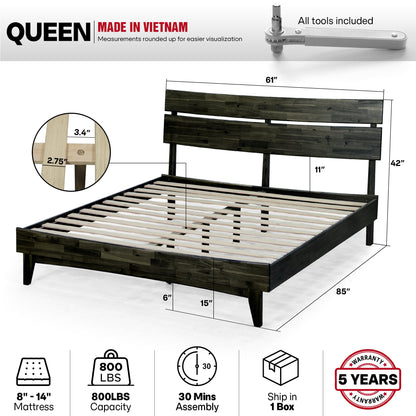 Aurora Acacia Solid Wood Bed Frame - Mocha, Walnut, Caramel, Chocolate