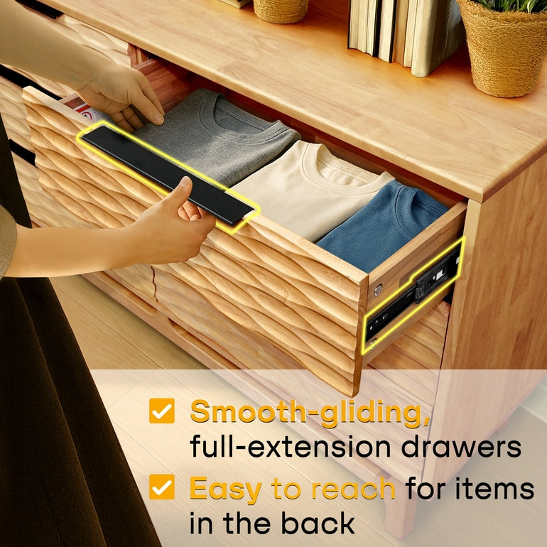 Elara Acacia Wood 6 Drawer Dresser - 3 Colors