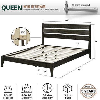 Emery Solid Acacia Wood Bed Frame - Multiple Finishes