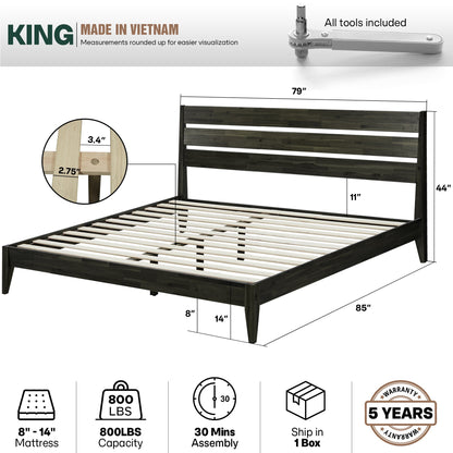 Emery Solid Acacia Wood Bed Frame - Multiple Finishes
