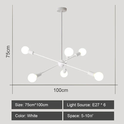 Modern Industrial Sputnik Style Chandelier - Black/White/Gold