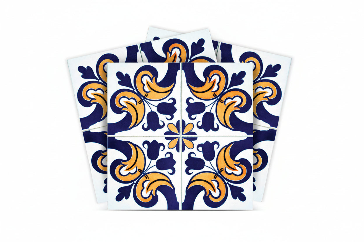 Blue and Yellow Pattern Decorative Tile - Model H40