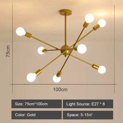 Modern Industrial Sputnik Style Chandelier - Black/White/Gold