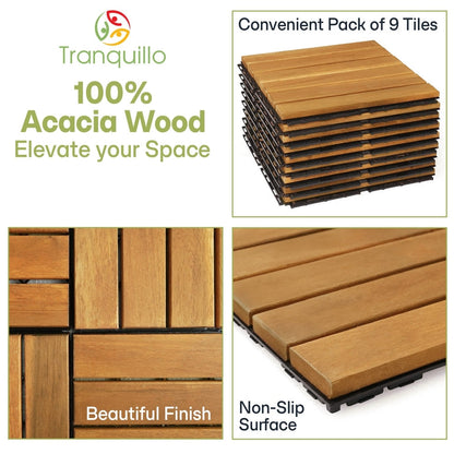 Solid Wood Deck Tiles Solid Slat Style - Box of 9, 2 Colors