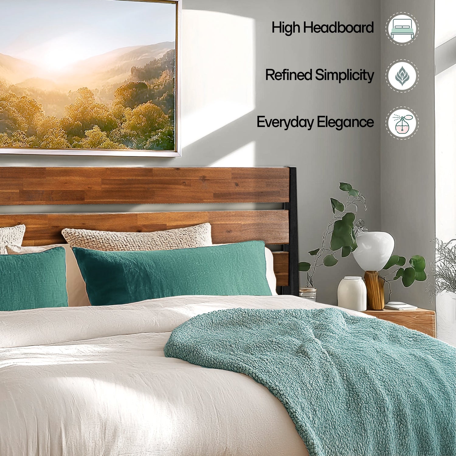 Emery Solid Acacia Wood Bed Frame - Multiple Finishes