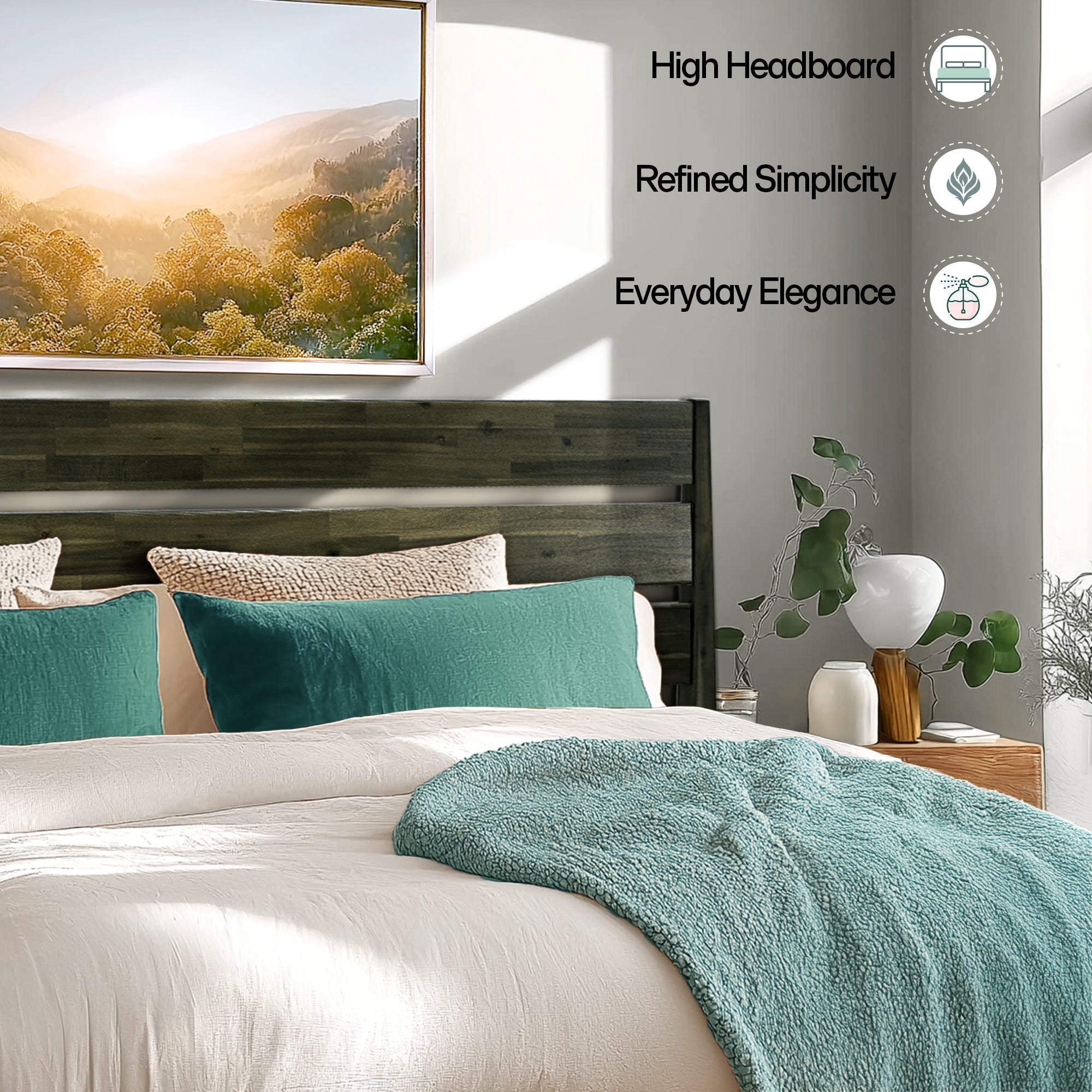 Emery Solid Acacia Wood Bed Frame - Multiple Finishes