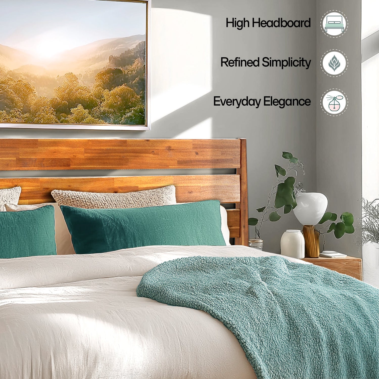 Emery Solid Acacia Wood Bed Frame - Multiple Finishes