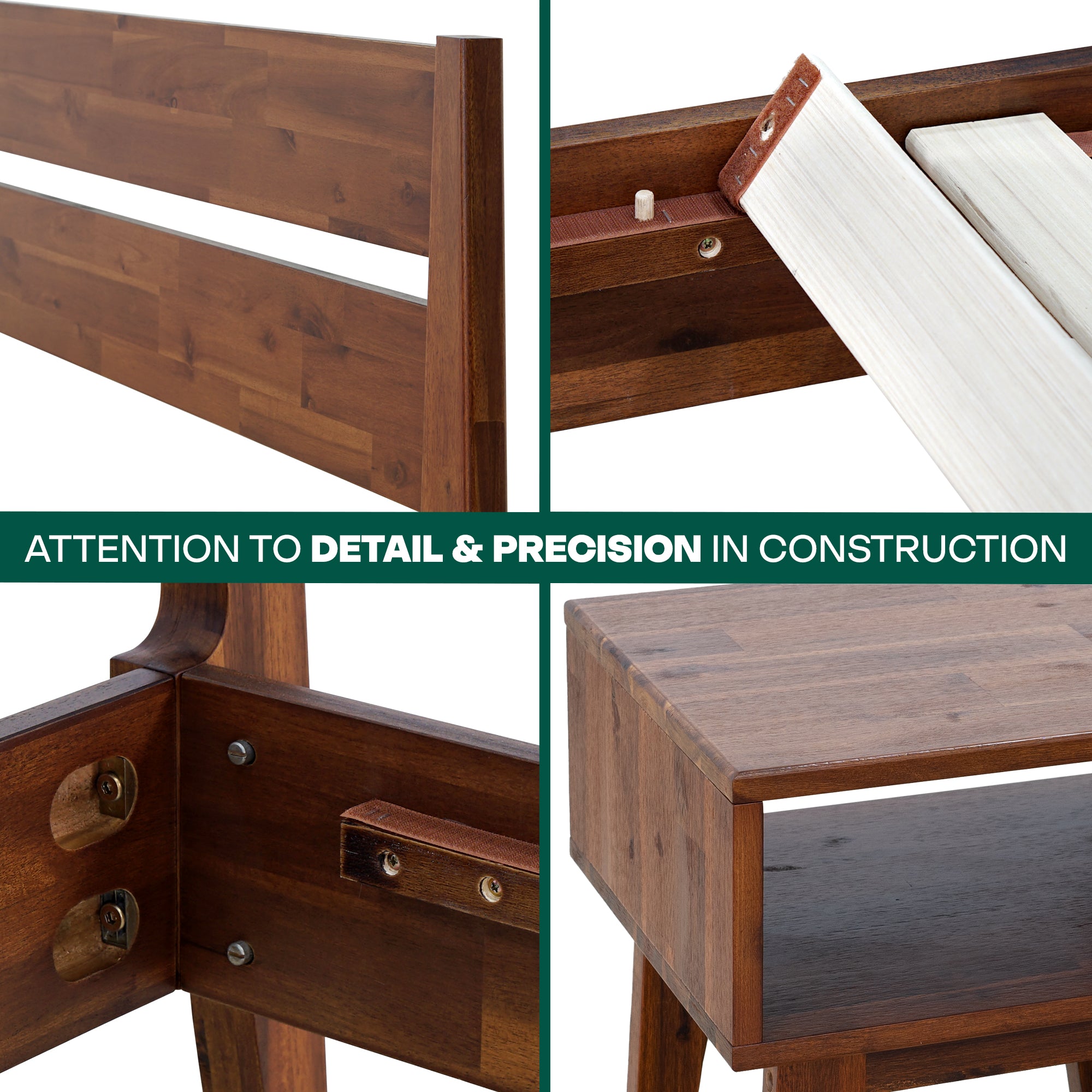 Callisto Solid Acacia Wood Bed Frame and Nightstand Set - 2 Colors