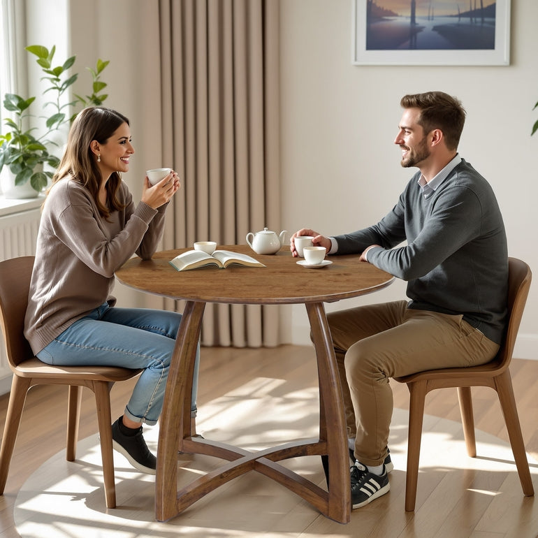 Alma 36 Inch Round Dining Table in Natural or Walnut Finish
