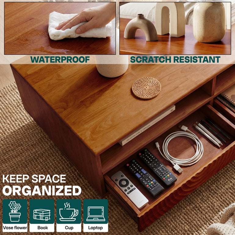 Harmony Solid Acacia Coffee Table with Drawers &amp; Open Storage - 3 Colors