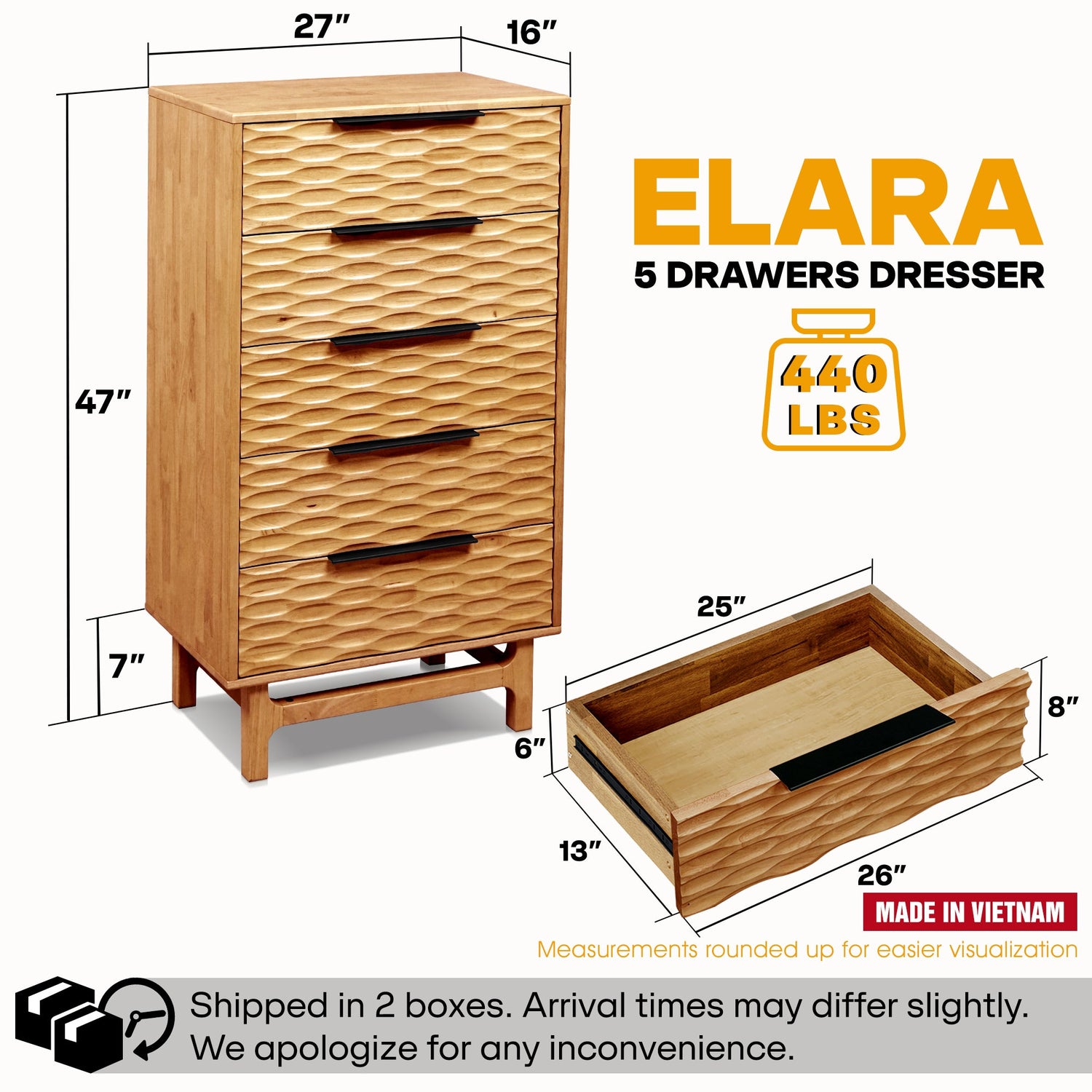 Acacia Elara Dresser with 5 Drawers for Stylish Storage Solutions - 2 Colors